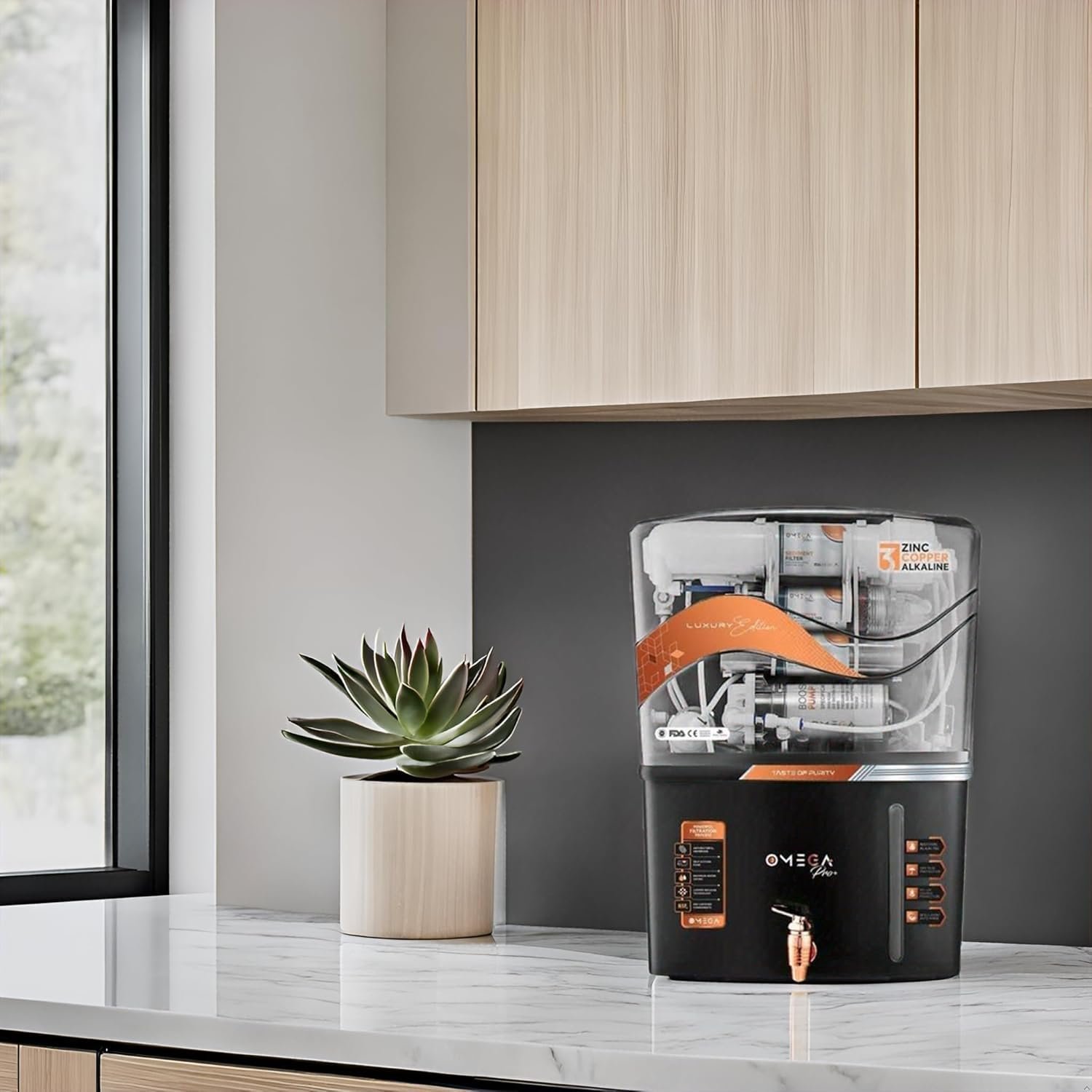 Omega Bmt+ RO+UV+ Minerals Water Purifier with TDS Controller, 12 Litre Storage, 6 Stage Purification | Suitable for Home Kitchen & Office (SMC) - Image 3