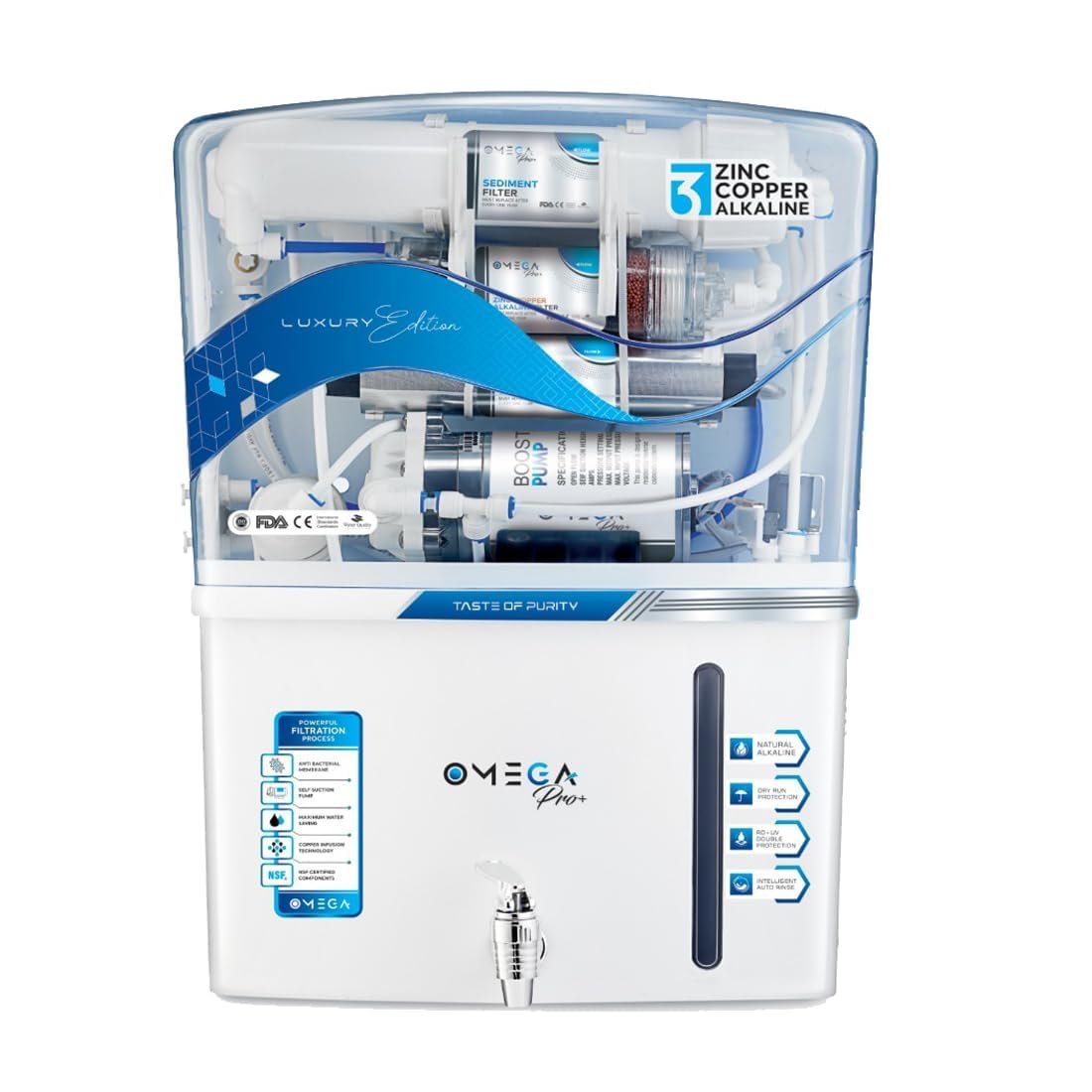 Omega MT+ RO+UV+Minerals Water Purifier with TDS Controller, 12 Litre Storage, 6 Stage Purification | Suitable for Home Kitchen & Office (SMC)